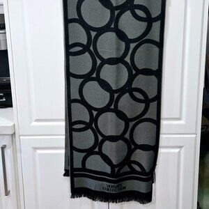Versace Collection Fringed Wool Blend Intarsia-Knit Logo Scarf